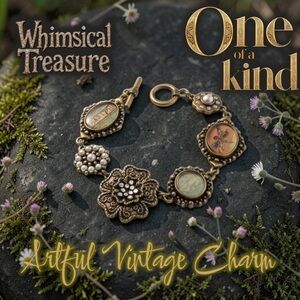 Vintage Boho Charm Bracelet – Faerie Garden Style, Mixed Charms, Toggle Closure